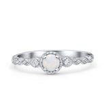 Art Deco Round Rhodium Plated Thumb Ring Statement Fashion Ring Lab Created Opal 925 Sterling Silver