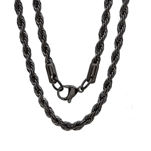 Rope Chain Black Plated 925 Sterling Silver