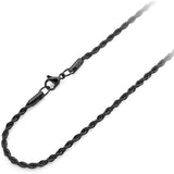 1.2MM Rope Black Plated Chain .925 Sterling Silver Length "16-20" Inches