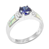 Fashion Ring Round Simulated Colored Cubic Zirconia Lab Created White Opal Accent 925 Sterling Silver Choose Color