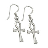 Dangle Style Egyptian Cross Ankh Earrings 925 Sterling Silver Fish Hook 30mm