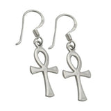 Dangle Style Egyptian Cross Ankh Earrings 925 Sterling Silver Fish Hook 30mm - Blue Apple Jewelry