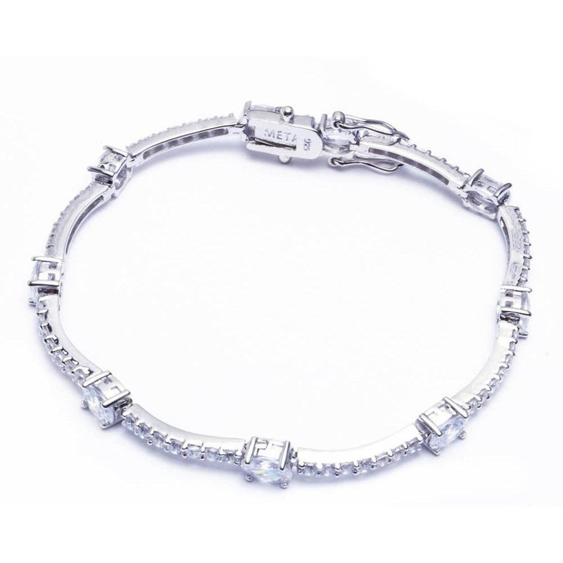 Fashion Bracelet Oval Simulated Stone Round Cubic Zirconia 925 Sterling Silver