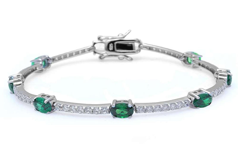 Fashion Bracelet Oval Simulated Stone Round Cubic Zirconia 925 Sterling Silver