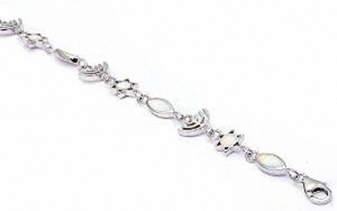 Star of David Menorah Bracelet Created Opal 925 Sterling Silver