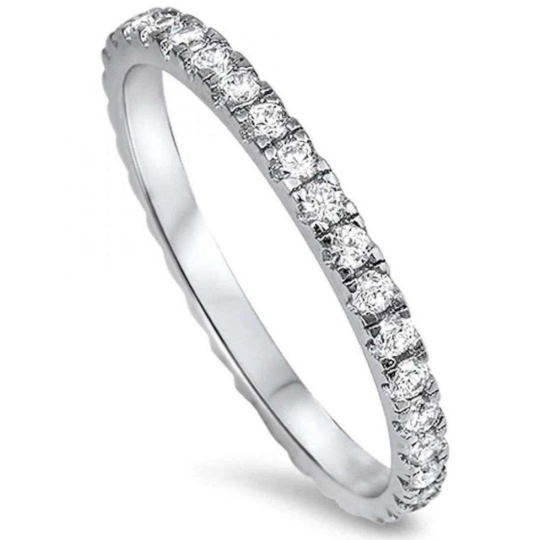 Full Eternity Stackable Wedding Band Ring Round 925 Sterling Silver