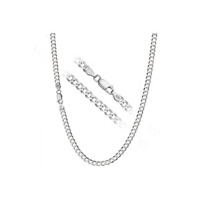 8MM 200 Rhodium Plated Curb Chain .925 Sterling Silver Length 8"-28" Inches