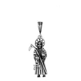 Santa Muerte Pendant 925 Sterling Silver Oxidize Pendant 45mm Long unisex FashionPendant - Blue Apple Jewelry
