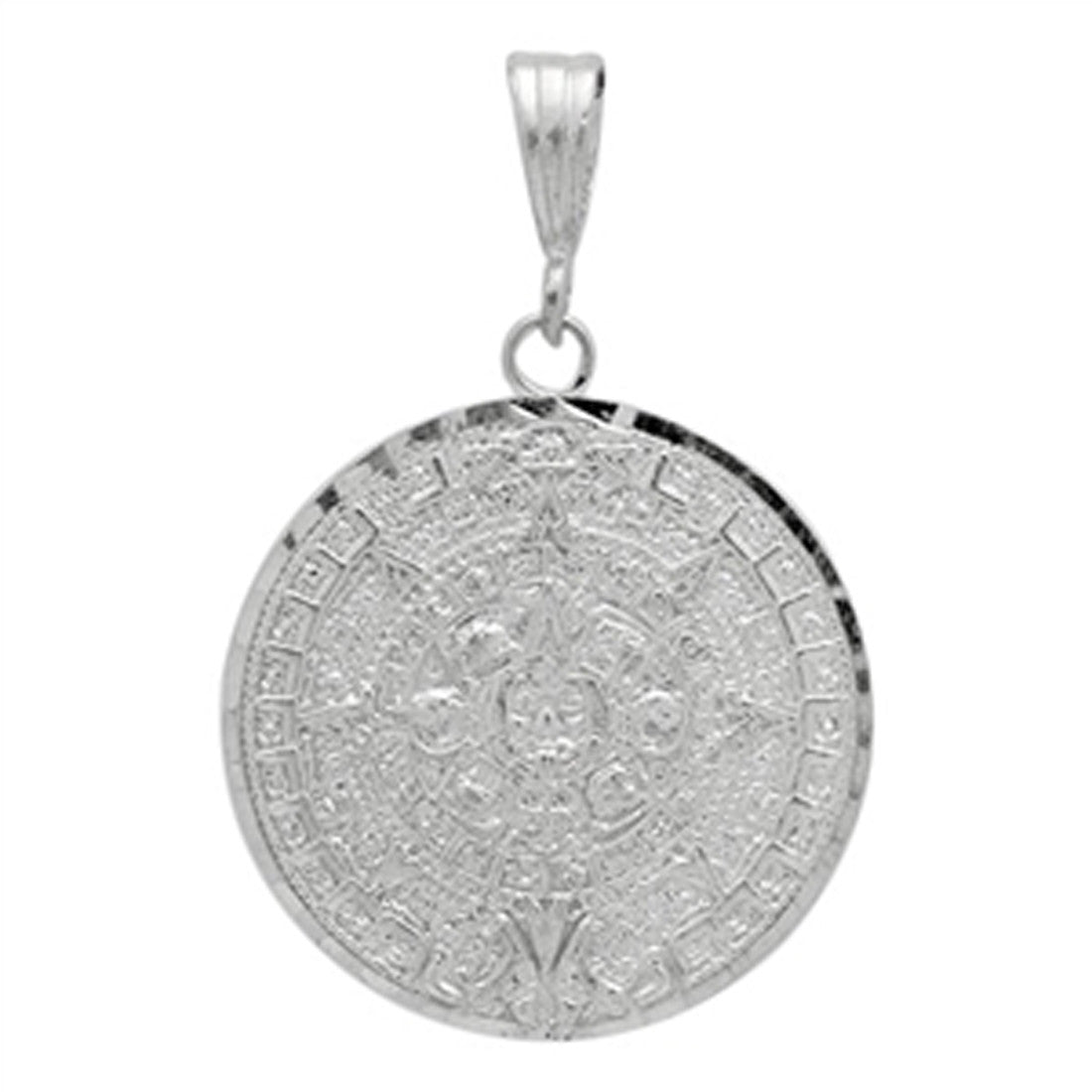 Aztec Calendar Pendant 925 Sterling Silver Diamond Cut charm 28mm Long-Blue Apple Jewelary