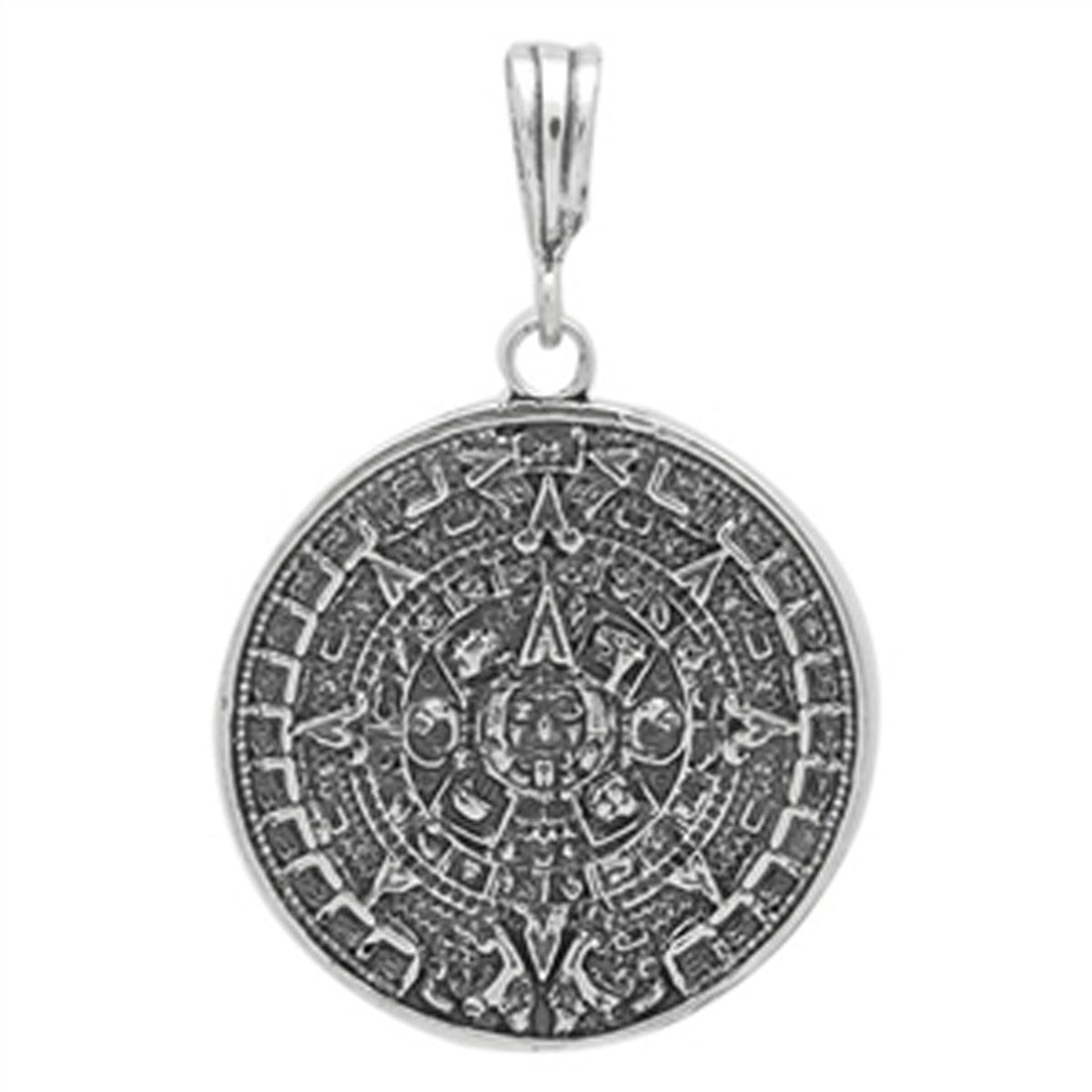 Aztec Calendar Pendant  925 Sterling Silver Oxidize charm 28mm Long-Blue Apple Jewelary