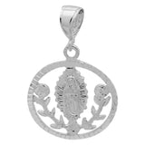 Guadalupe With Roses Pendant 925 Sterling Silver Diamond Cut charm 30mm Long-Blue Apple Jewelary