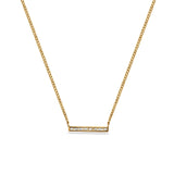 14K Gold Baguette Diamond Trendy Bar .15ct Pendant Necklace 16"+2"