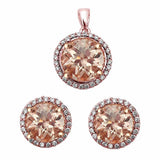 Halo Jewelry Teardrop Pear Rose Tone, Simulated Morganite 925 Sterling Silver