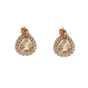 Halo Teardrop Earrings Simulated Morganite Round Cubic Zirconia Rose Gold Rhodium Plated 925 Sterling Silver - Blue Apple Jewelry