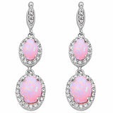 Halo Drop Dangle Chandelier Earring Oval Round Cubic Zirconia 925 Sterling Silver