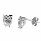Owl Earrings Round Cubic Zirconia 925 Sterling Silver