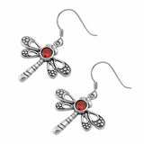 Drop & Dangle Dragonfly Earrings Round Simulated Garnet 925 Sterling Silver Fish Hook Choose Color