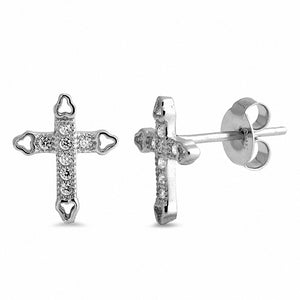 Cross Stud Earring 925 Sterling Silver Round Cubic Zirconia Choose Color