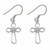 Fish Hook Drop Dangle Cross Earrings 925 Sterling Silver Round Cubic Zirconia Choose Color
