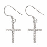 Drop Dangle Cross Earrings Round Cubic Zirconia 925 Sterling Silver Choose Color
