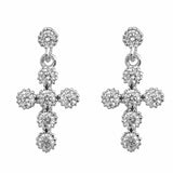 Dangling Cross Earrings Round Cubic Zirconia 925 Sterling Silver