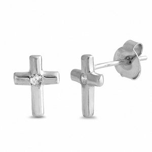 925 Sterling Silver Cross Stud Earrings Round Cubic Zirconia Choose Color