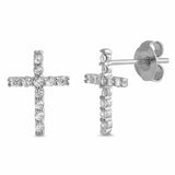 Cross Earrings 925 Sterling Silver Round Cubic Zirconia Cross Stud Choose Color