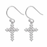 Drop & Dangle Cross Earrings Round Simulated Cubic Zirconia  925 Sterling Silver