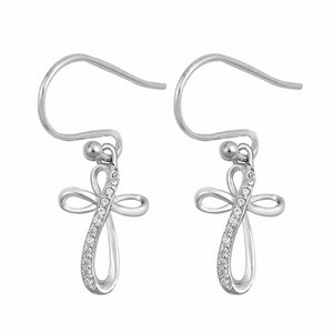 Cross Drop Dangle Earrings Round Cubic Zirconia 925 Sterling Silver Choose Color