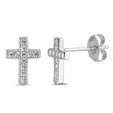 11mm Cross Stud Earrings Round Pave Cubic Zirconia 925 Sterling Silver Choose Color
