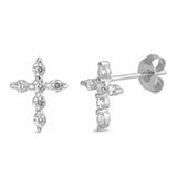 Cross Stud Earrings 925 Sterling Silver Round Cubic Zirconia