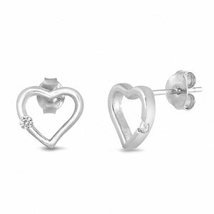 Heart Stud Earrings Round Cubic Zirconia 925 Sterling Silver Chose Color