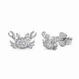 Crab Stud Earrings Round Pave Cubic Zirconia 925 Sterling Silver (7MM)