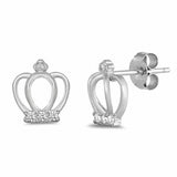 Crown Stud Earrings Round Cubic Zirconia 925 Sterling Silver