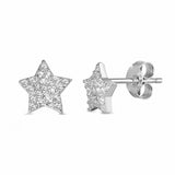 Star Stud Earrings Pave Round Cubic Zircona 925 Sterling Silver