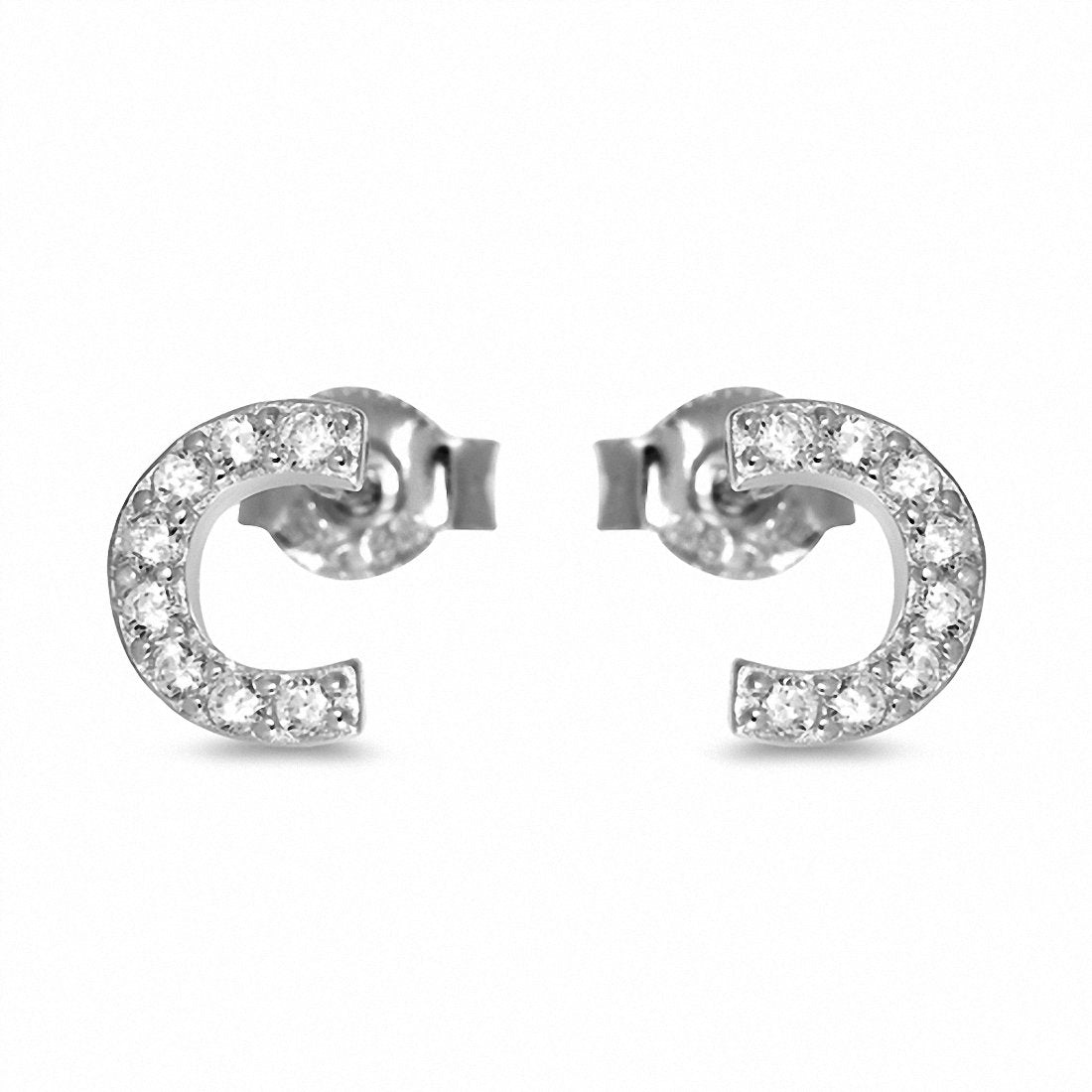 Fashion Curve Stud Earrings Round Cubic Zirconia 925 Sterling Silver