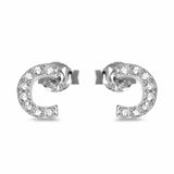 Fashion Curve Stud Earrings Round Cubic Zirconia 925 Sterling Silver