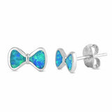 Ribbon Bow Stud Earrings Created Opal 925 Sterling Silver Choose Color