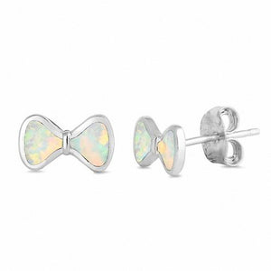 Ribbon Bow Stud Earrings Created Opal 925 Sterling Silver Choose Color