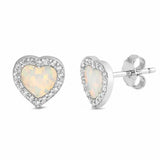 Halo Heart Stud Earrings Lab Created Opal 925 Sterling Silver Choose Color