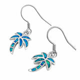 Fishhook Palm Tree Earrings Lab Created opal 925 Sterling Silver