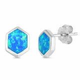 Fashion Solitaire Hexagon Created Opal Stud Earrings 925 Sterling Silver Choose Color