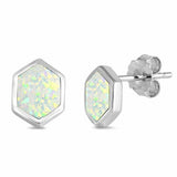 Fashion Solitaire Hexagon Created Opal Stud Earrings 925 Sterling Silver Choose Color