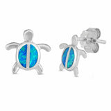 Turtle Stud Earrings Created Opal 925 Sterling Silver Choose Color