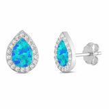 Halo Teardrop Fashion Stud Earrings Pear Lab Created Opal Round Cubic Zirconia 925 Sterling Silver Choose Color