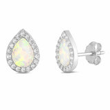 Halo Teardrop Fashion Stud Earrings Pear Lab Created Opal Round Cubic Zirconia 925 Sterling Silver Choose Color