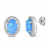 Halo Oval Lab Created Opal Round Cubic Zirconia Stud Earrings 925 Sterling Silver