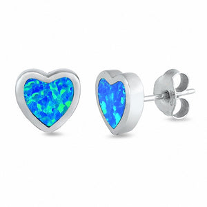 Solitaire Heart Stud Earrings Created Opal 925 Sterling Silver Choose Color