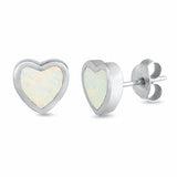Solitaire Heart Stud Earrings Created Opal 925 Sterling Silver Choose Color