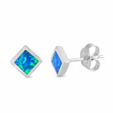 6mm Square Solitaire Stud earrings Created Opal 925 Sterling Silver Choose Color